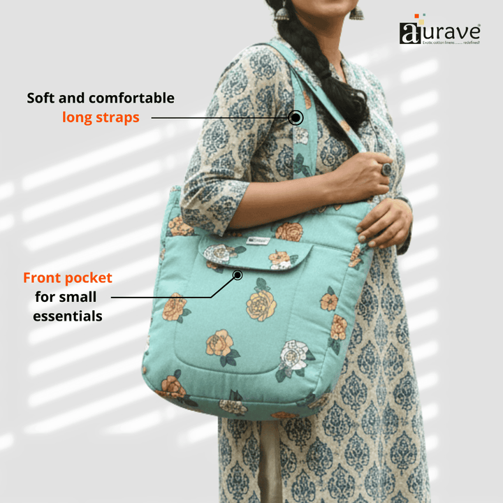 Woman holding a Shopper/Tote Bag, Green