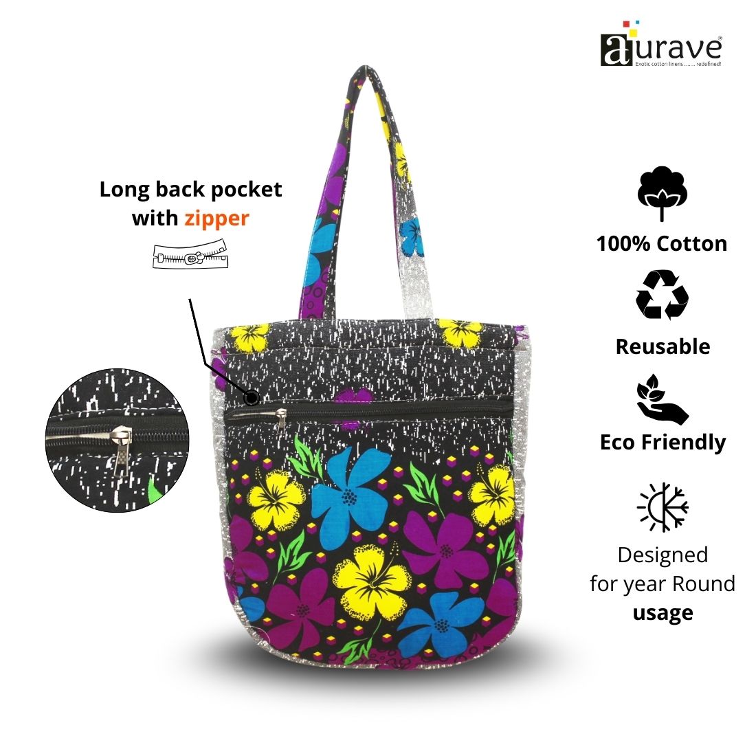 Premium Cotton Lightweight Eco-Friendly Shopper/Tote Bag, Multicolor