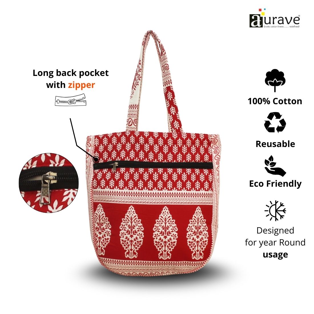 Premium Cotton Lightweight Eco-Friendly Shopper/Tote Bag, Red