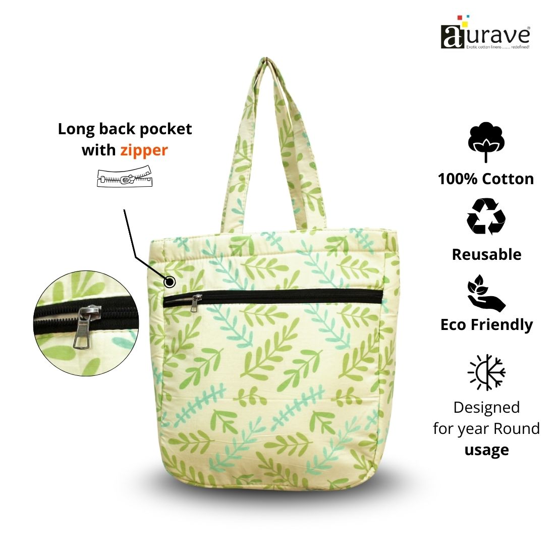 Premium Cotton Lightweight Eco-Friendly Shopper/Tote Bag, Green