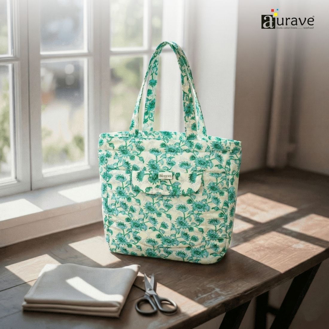 Premium Cotton Lightweight Eco-Friendly Shopper/Tote Bag, Aqua Green