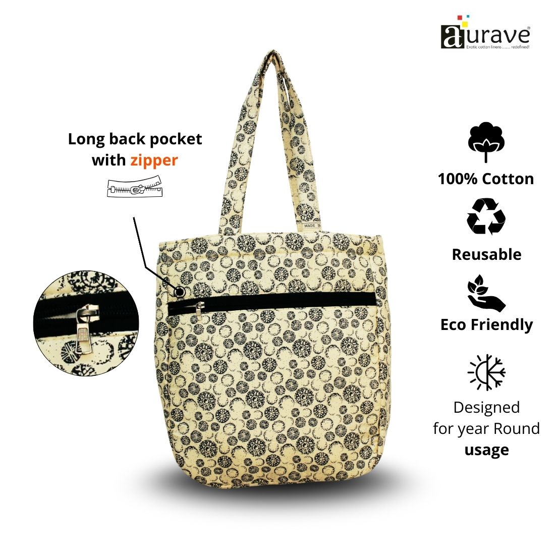 Premium Cotton Lightweight Eco-Friendly Shopper/Tote Bag, Beige