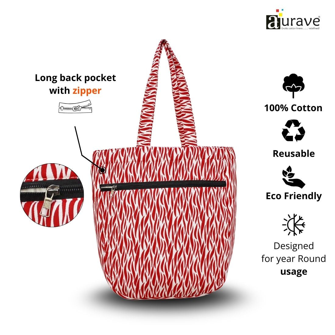 Premium Cotton Lightweight Eco-Friendly Shopper/Tote Bag, Red