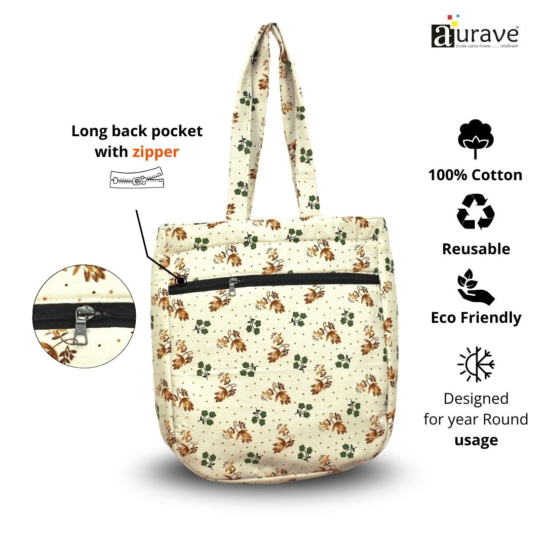 Premium Cotton Lightweight Eco-Friendly Shopper/Tote Bag, Multicolor