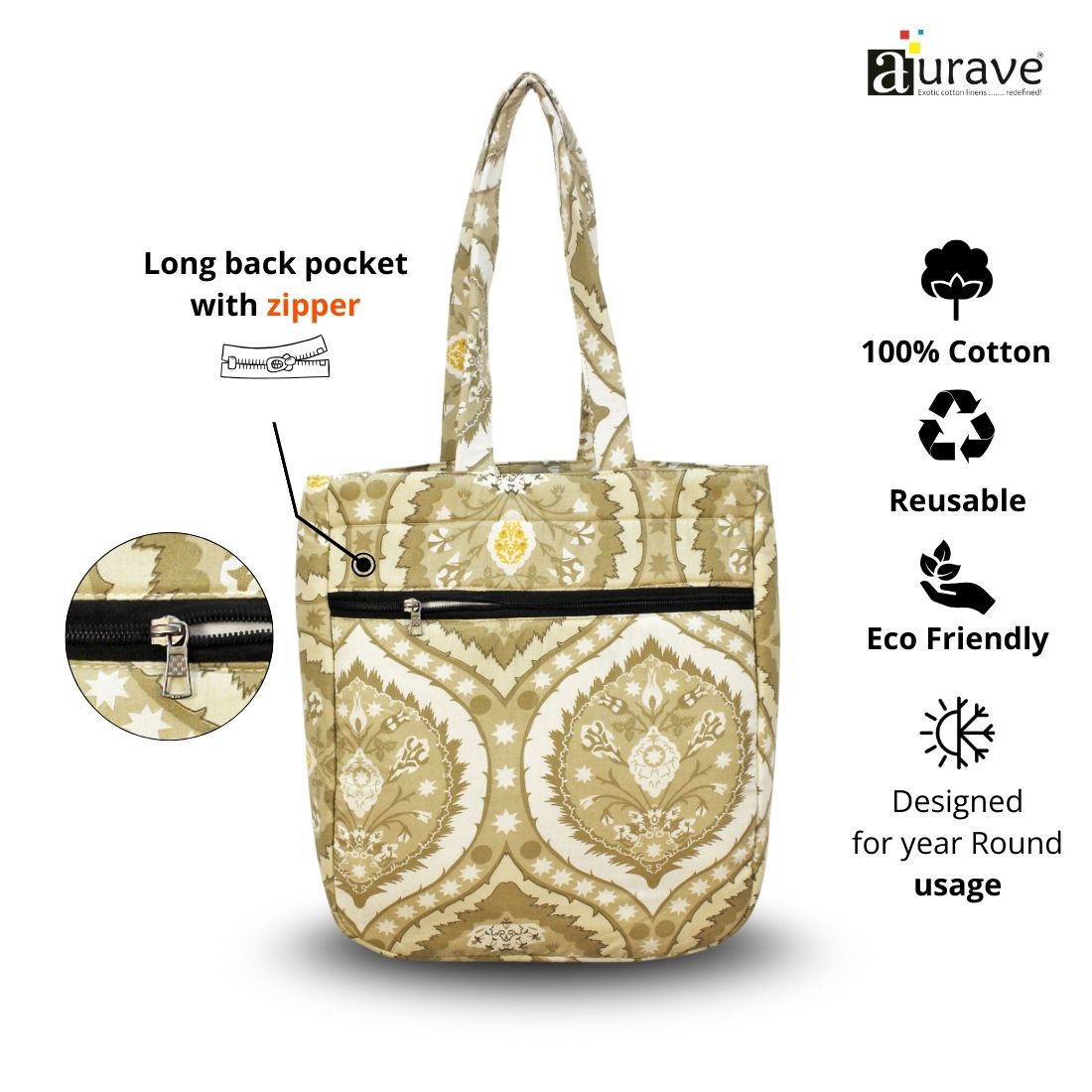 Premium Cotton Lightweight Eco-Friendly Shopper/Tote Bag, Brown