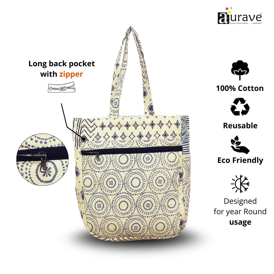 Premium Cotton Lightweight Eco-Friendly Shopper/Tote Bag, Multicolor