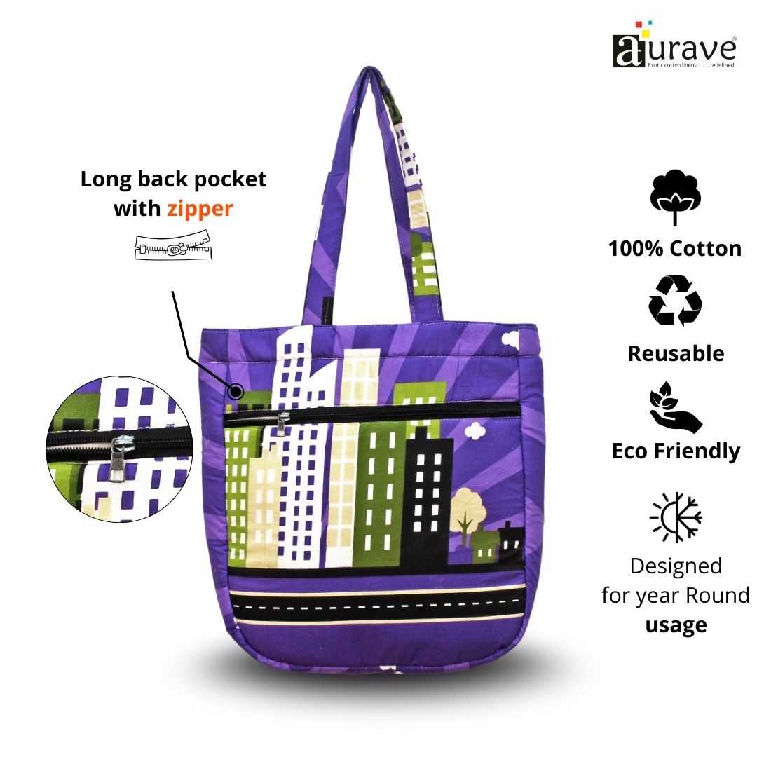 Premium Cotton Lightweight Eco-Friendly Shopper/Tote Bag, Purple