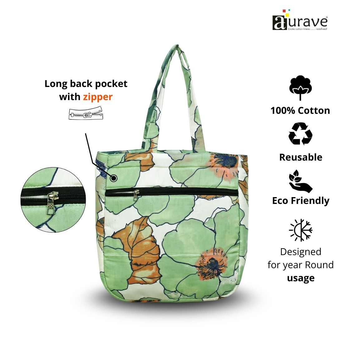 Premium Cotton Lightweight Eco-Friendly Shopper/Tote Bag, Green