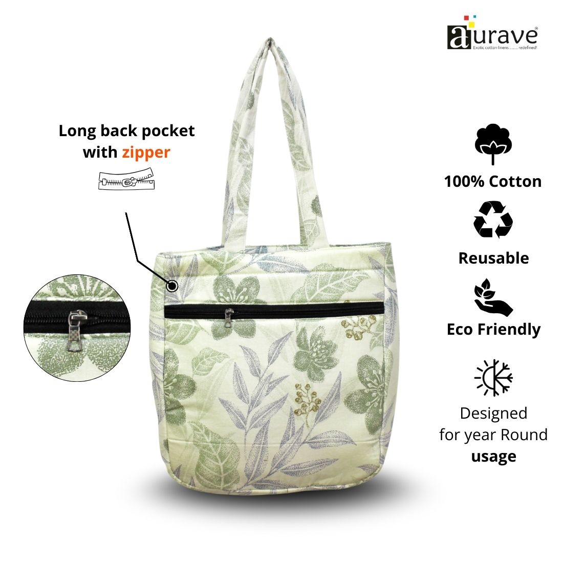 Premium Cotton Lightweight Eco-Friendly Shopper/Tote Bag, Green