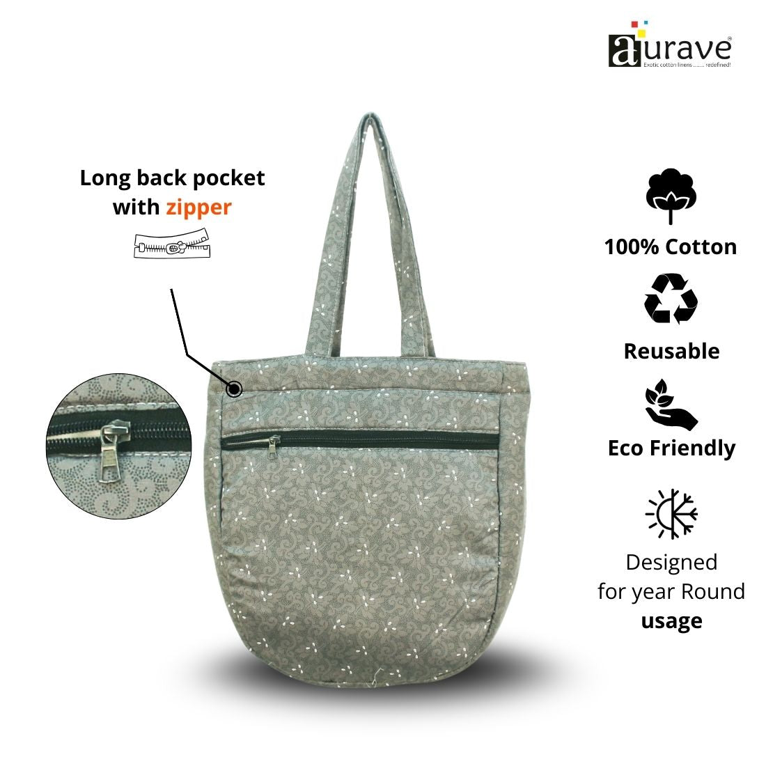 Premium Cotton Lightweight Eco-Friendly Shopper/Tote Bag, Grey