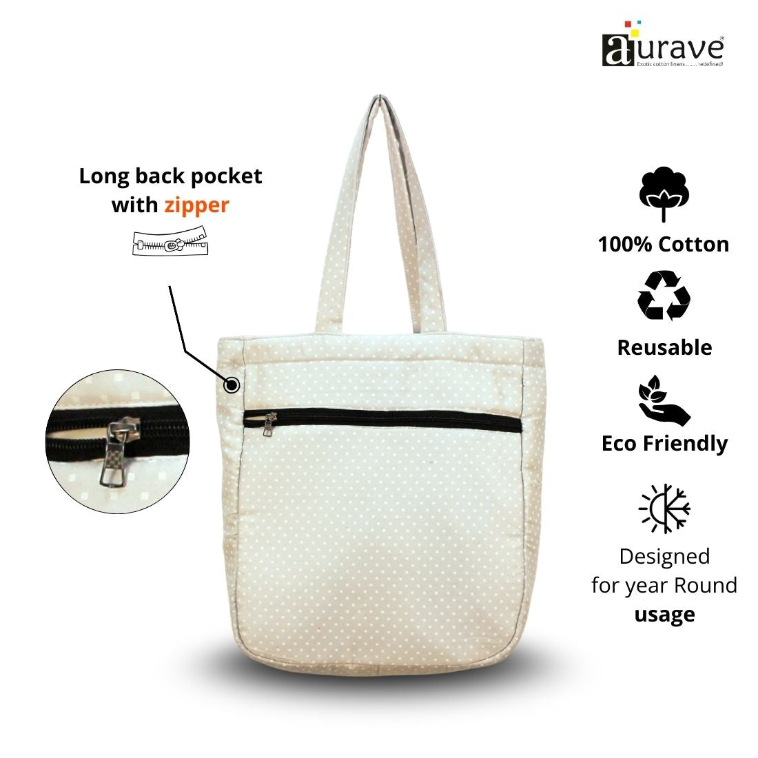 Premium Cotton Lightweight Eco-Friendly Shopper/Tote Bag, White