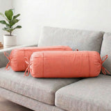 Plain Cotton 2 Pcs Bolster Cover Set - Peach