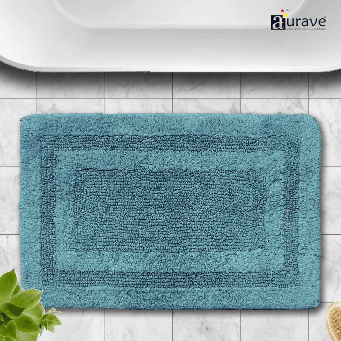AURAVE Luxury Reversible Cotton Bathmat, Peacock Blue