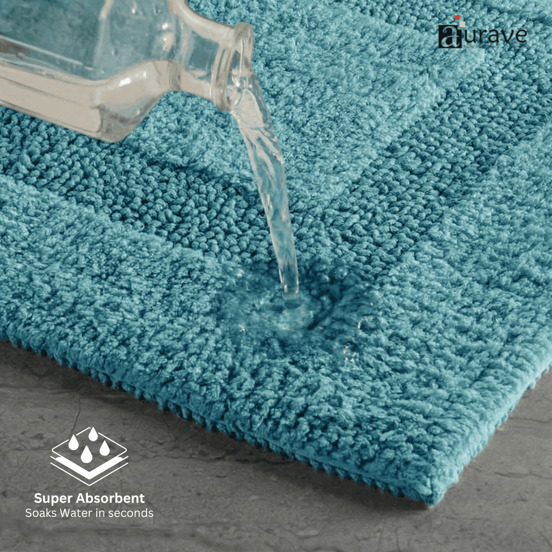 AURAVE Luxury Reversible Cotton Bathmat, Peacock Blue