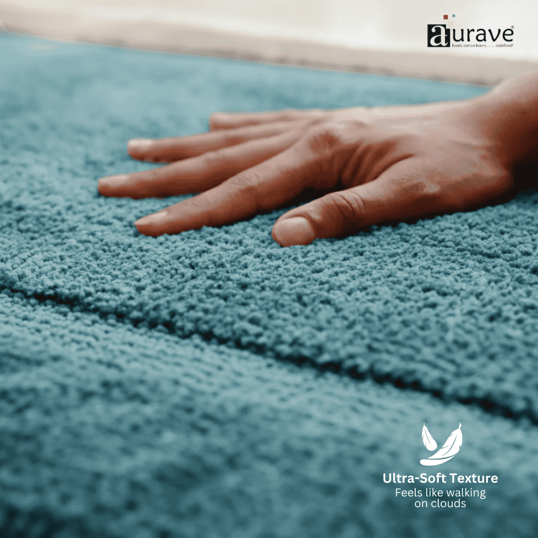 AURAVE Luxury Reversible Cotton Bathmat, Peacock Blue
