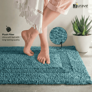 AURAVE Luxury Reversible Cotton Bathmat, Peacock Blue