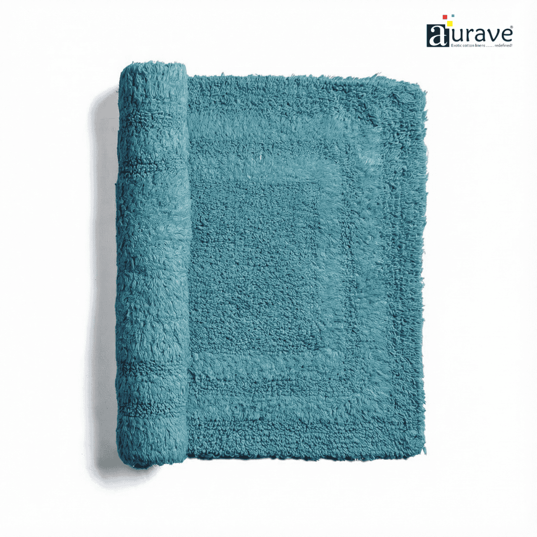 AURAVE Luxury Reversible Cotton Bathmat, Peacock Blue