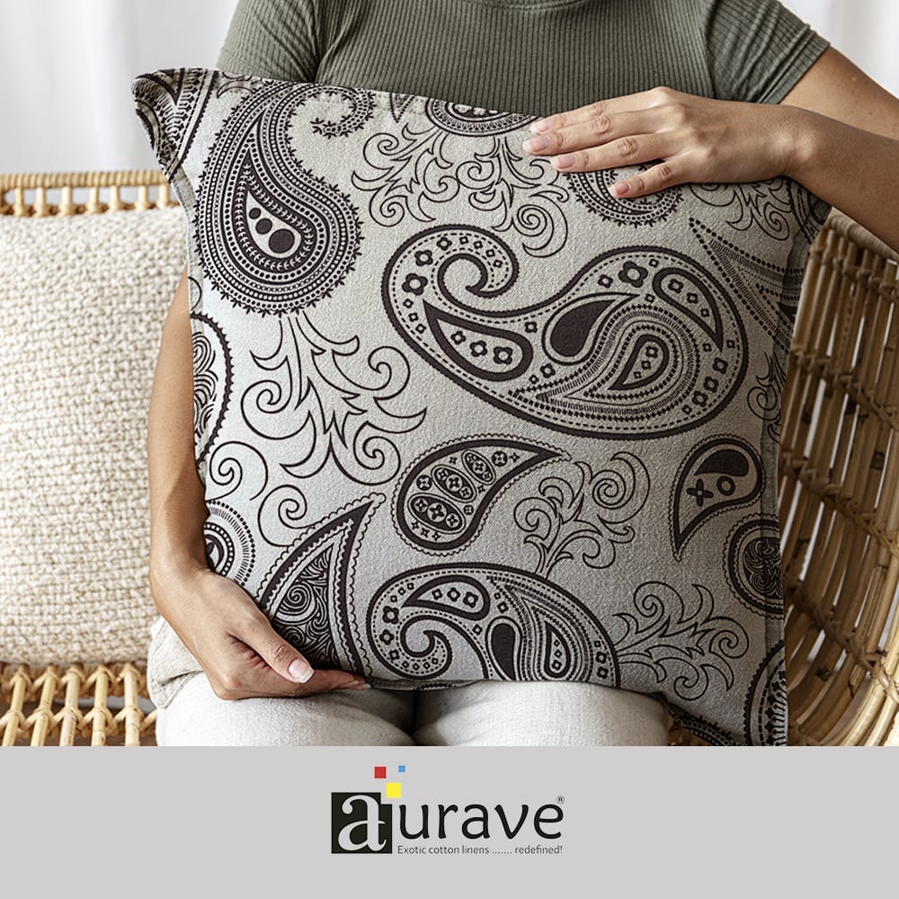 Printed Geometrical Cotton Cushion Cover set - Brown