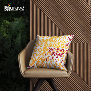 Aurave geometric yellow cushion cover on modern chair, decorative accent