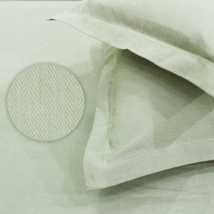 Close-up Mercerized Cotton Textured Weave Cotton Fitted Bedsheet with Pillow Covers - Pista