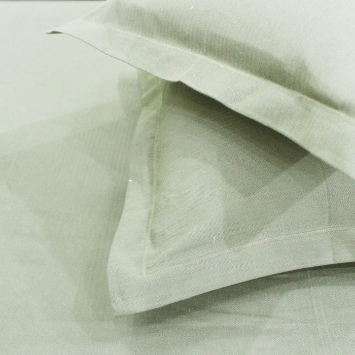 Mercerized Cotton Textured Weave Cotton Fitted Bedsheet with Pillow Covers - Pista