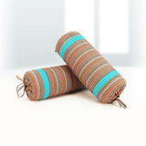 Multicolor Stripes Woven Cotton 2 Pcs Bolster Cover set - Aqua