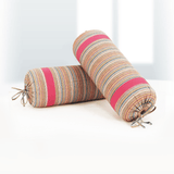 Multicolor Stripes Woven Cotton 2 Pcs Bolster Cover set - Magenta