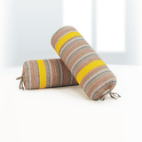 Multicolor Stripes Woven Cotton 2 Pcs Bolster Cover set - Mustard