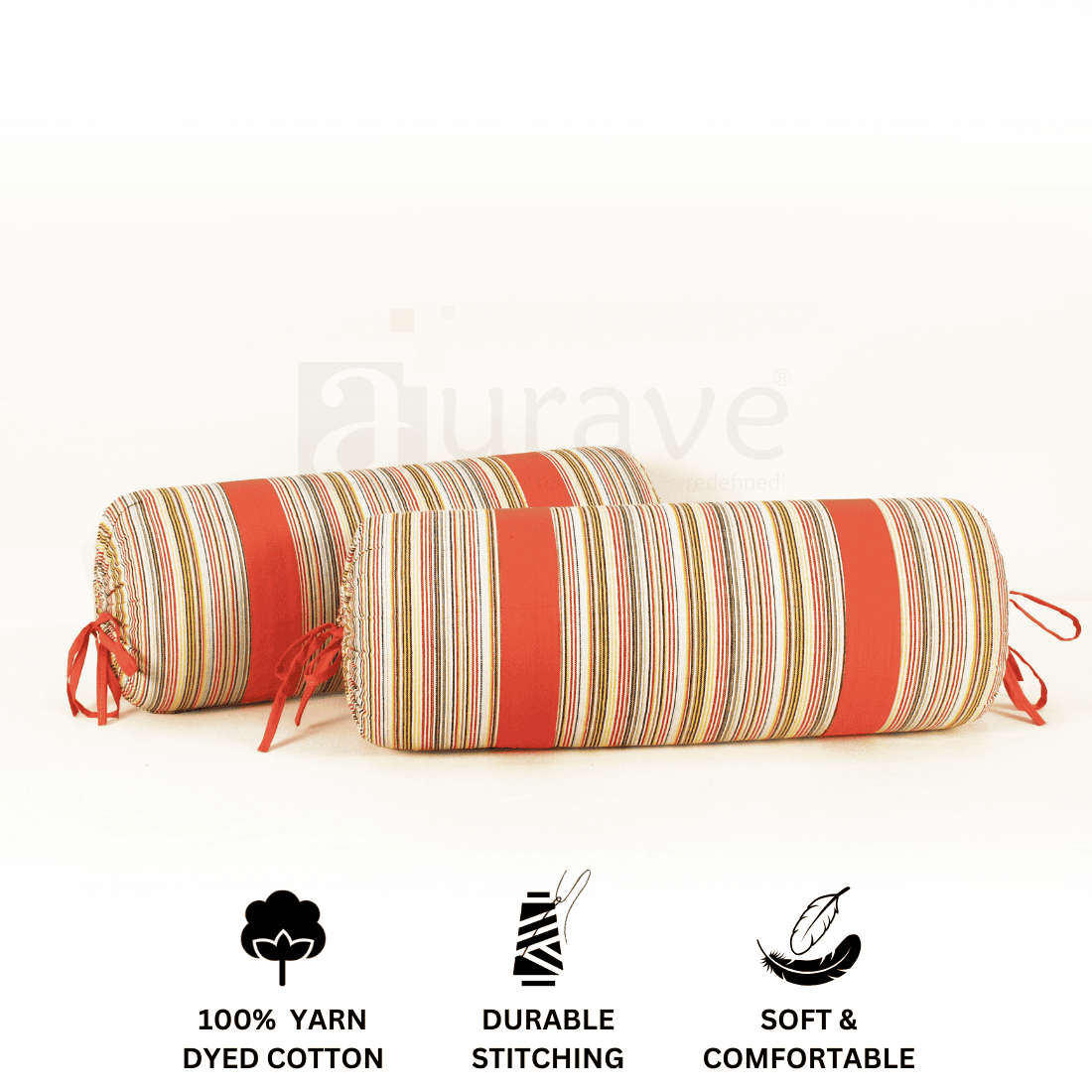 Multicolor Stripes Woven Cotton 2 Pcs Bolster Cover set - Peach