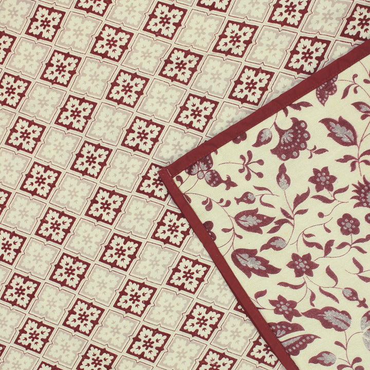 Riva Floral Cotton Dohar, Burgundy Design 