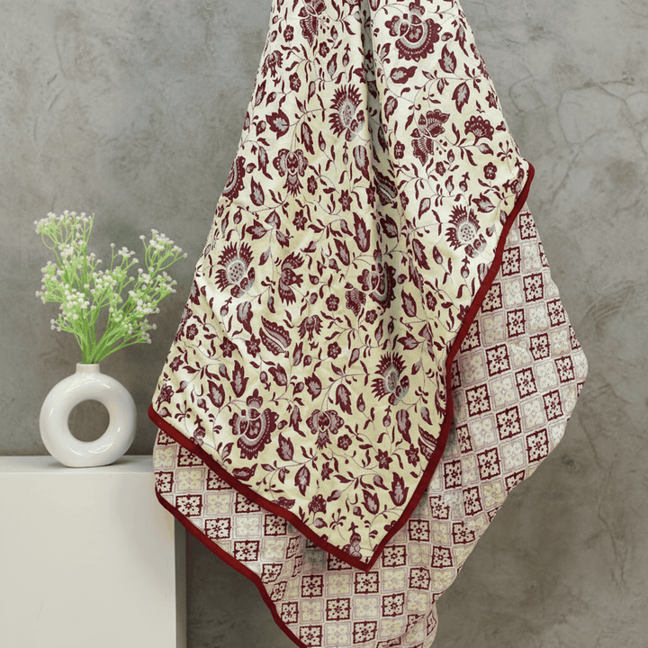 Riva Floral Cotton Dohar, Burgundy 