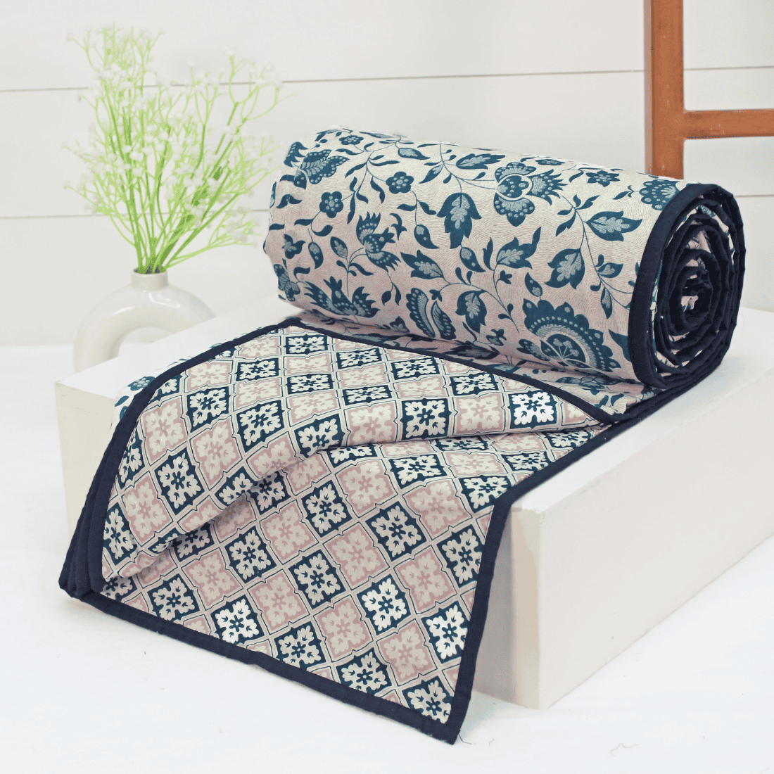 Riva Floral Cotton Dohar, Blue