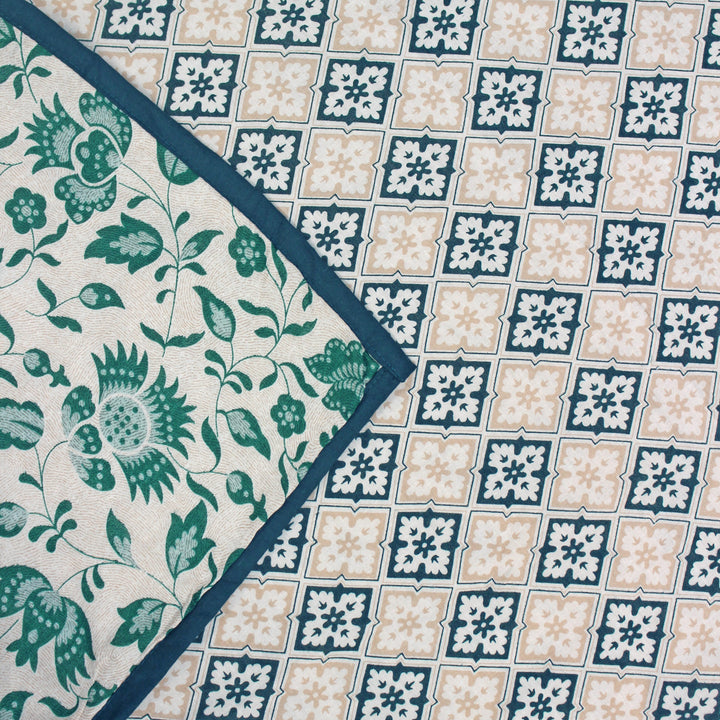 Riva Floral Cotton Dohar, Peacock Blue 