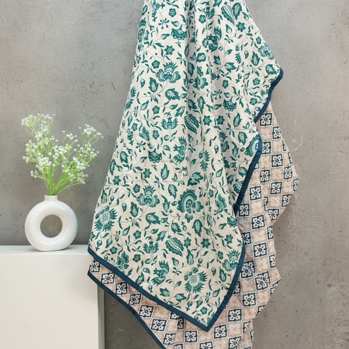 Riva Floral Cotton Dohar, Peacock Blue