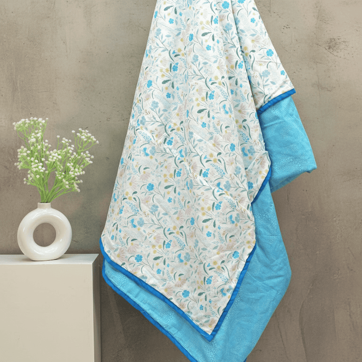 Riva Floral Cotton Dohar, Aqua