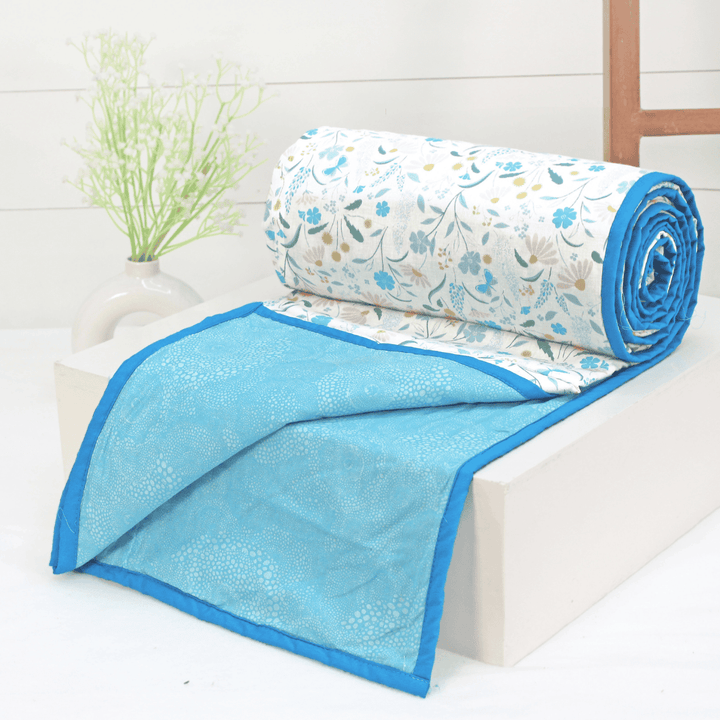 Riva Floral Cotton Dohar, Aqua