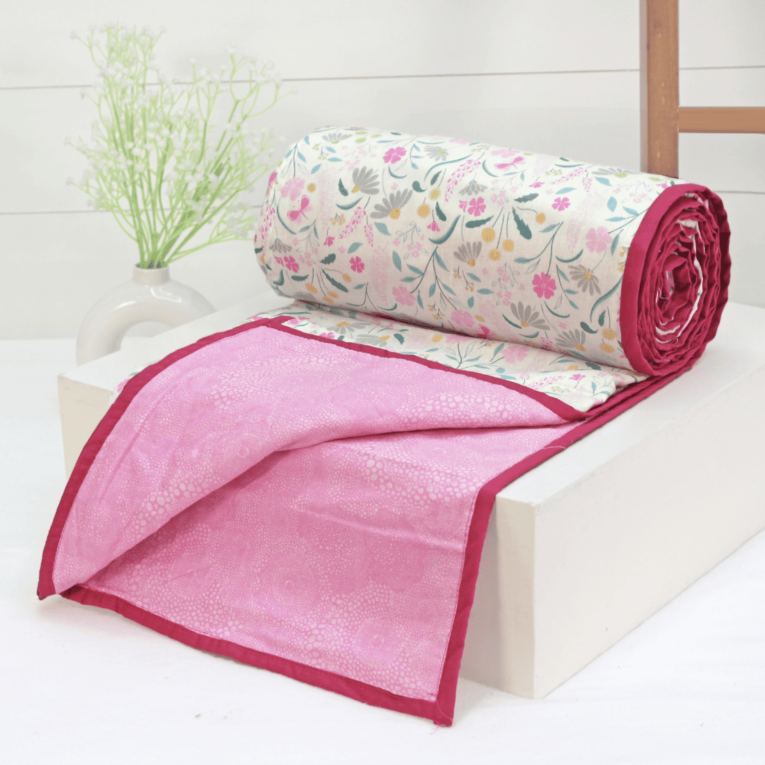 Riva Floral Cotton Dohar, Magenta 