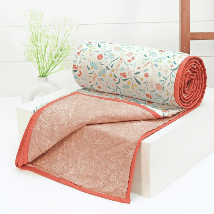 Riva Floral Cotton Dohar, Peach
