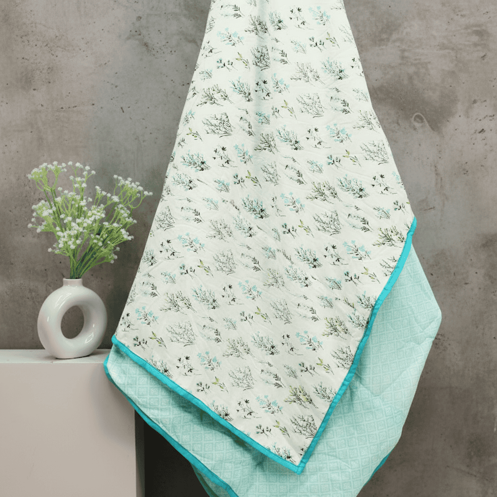Riva Floral Cotton Dohar, Aqua 