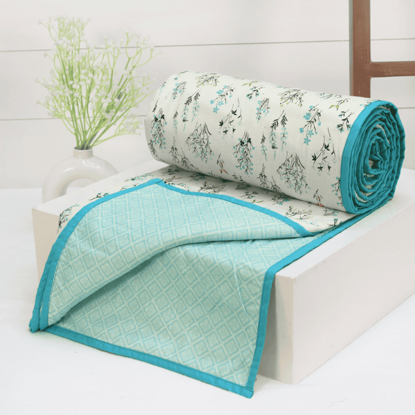 Riva Floral Cotton Dohar, Aqua