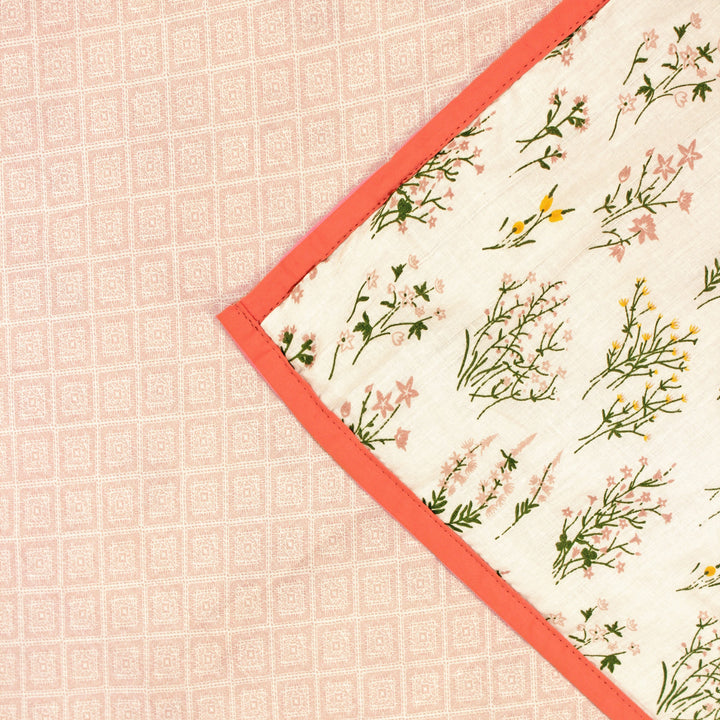 Riva Floral Cotton Dohar, Peach  Design 