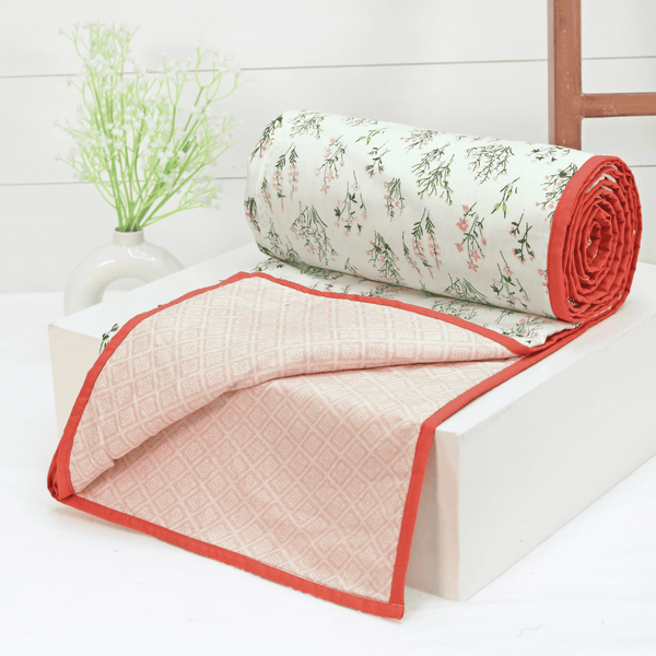 Riva Floral Cotton Dohar, Peach