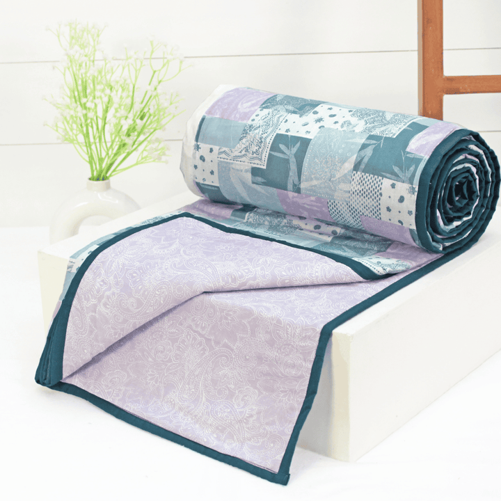 Riva Floral Cotton Dohar, Peacock Blue