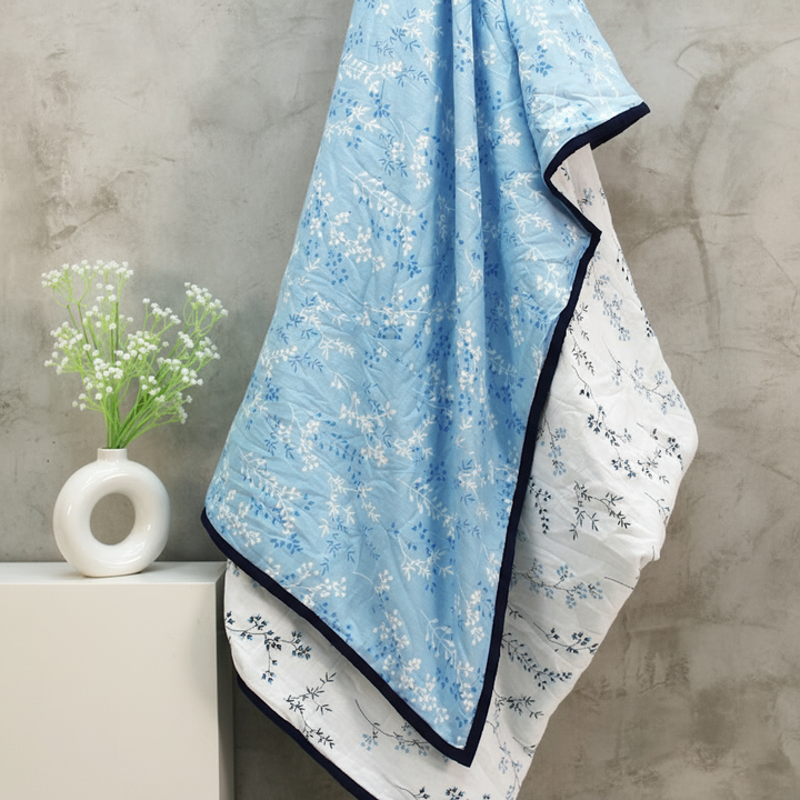 Riva Floral Cotton Dohar, Blue Design 