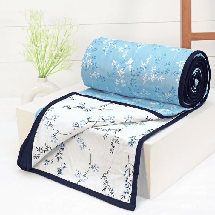 Riva Floral Cotton Dohar, Blue 