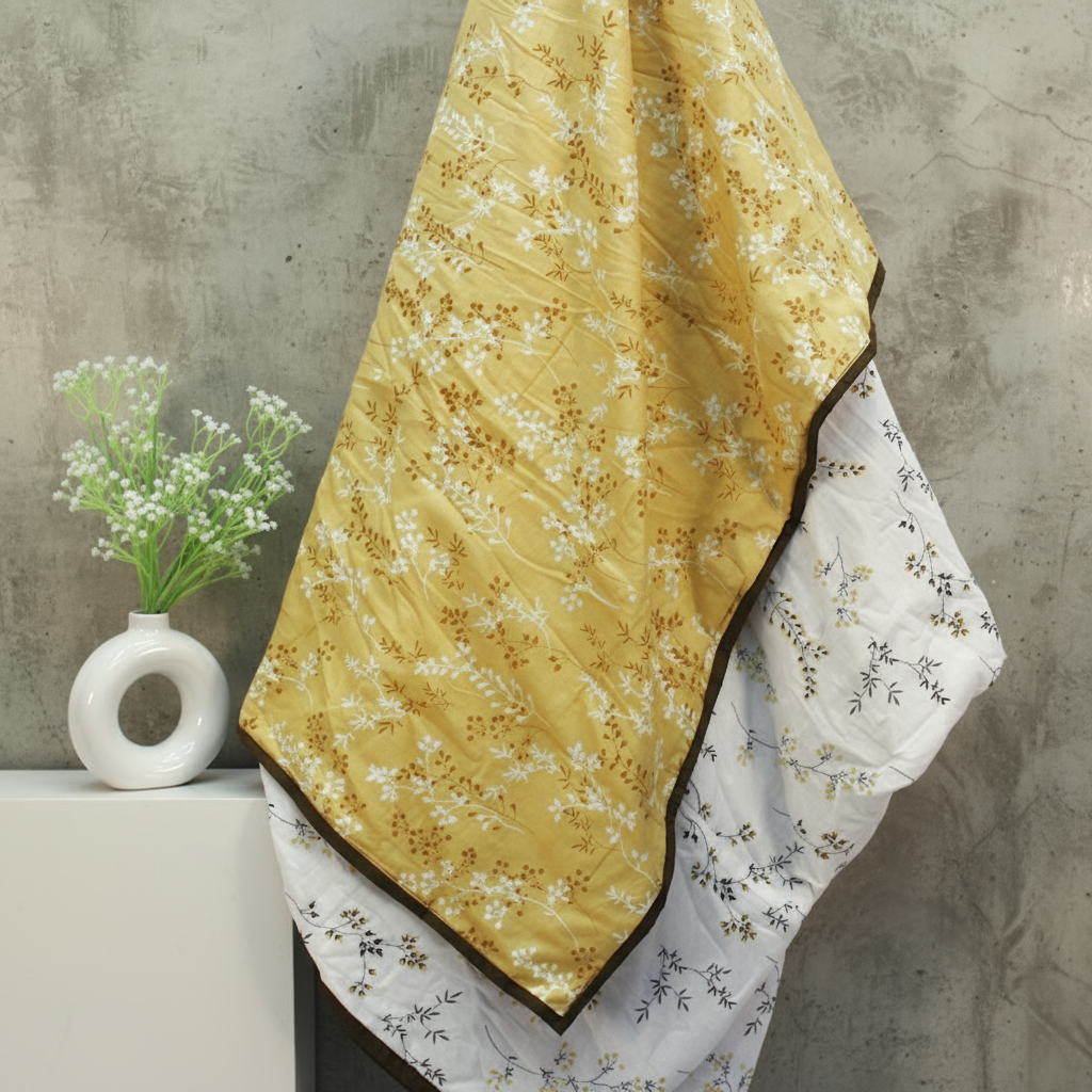 Riva Floral Cotton Dohar, Mustard