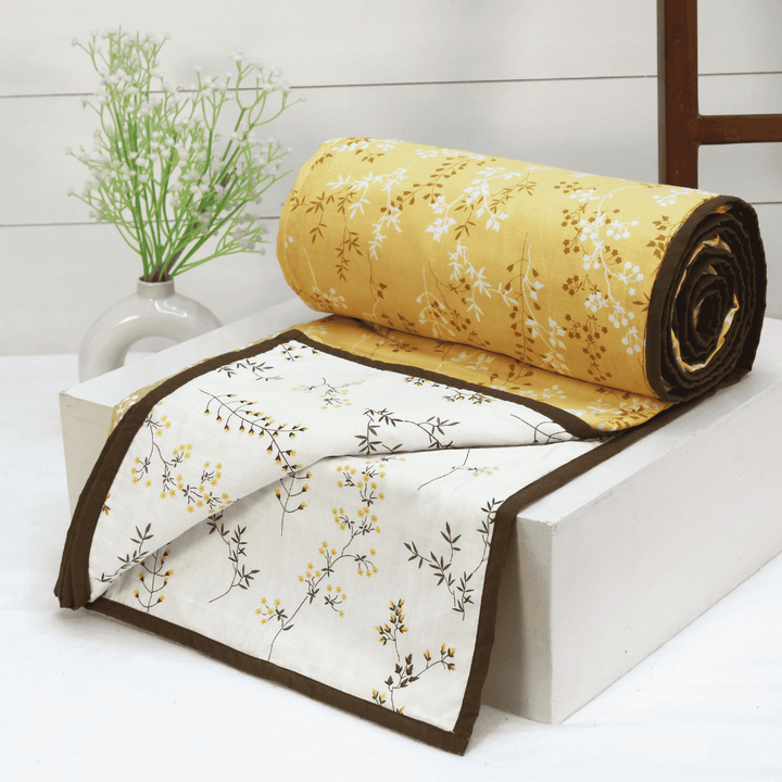 Riva Floral Cotton Dohar, Mustard