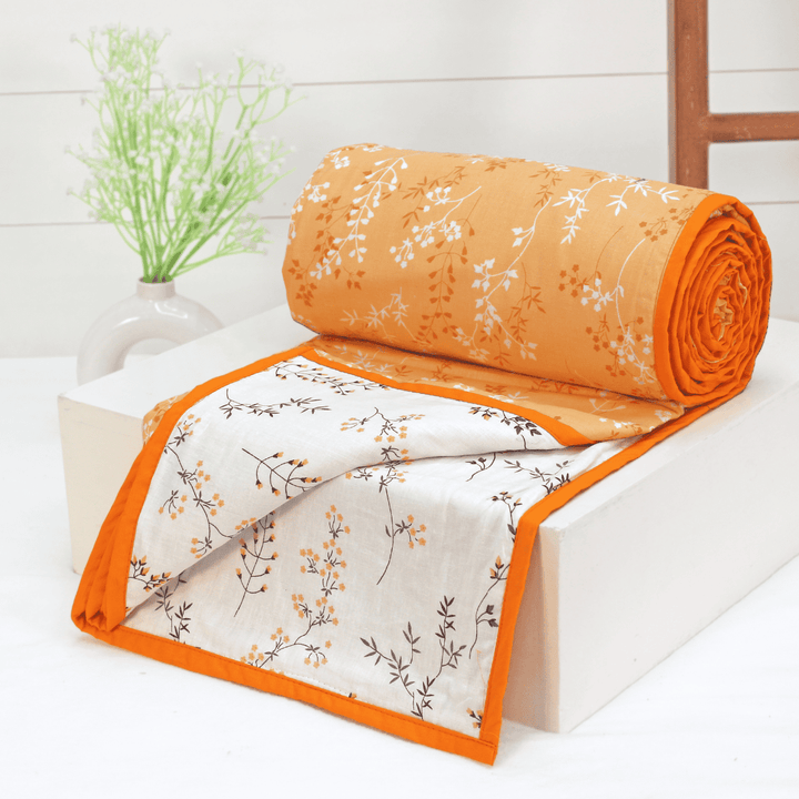 Riva Floral Cotton Dohar, Orange