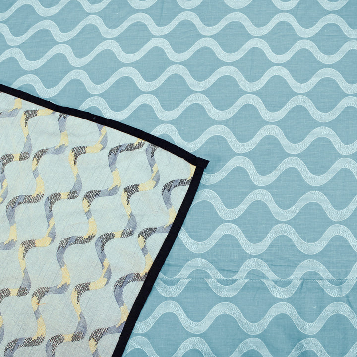 Riva Damask Cotton Dohar, Blue Design