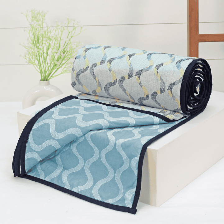 Riva Damask Cotton Dohar, Blue